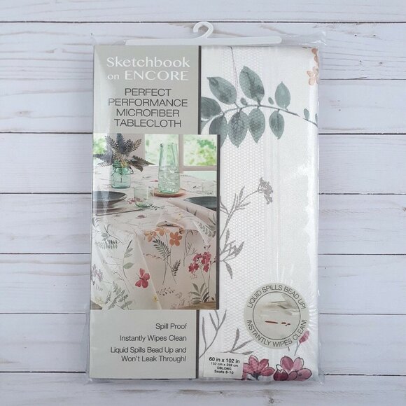 Fabric Tablecloth Ivory Sketchbook Floral Leaves 60x102 - Picture 2 of 3